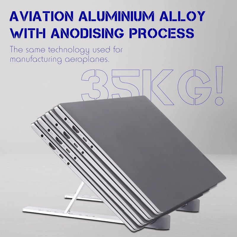 POWERSUP Adjustable Laptop Stand for Desk Aluminium Alloy Laptop Riser with 6-Angle Adjustment Foldable Computer Holder for 10-16" Laptop - Image 2